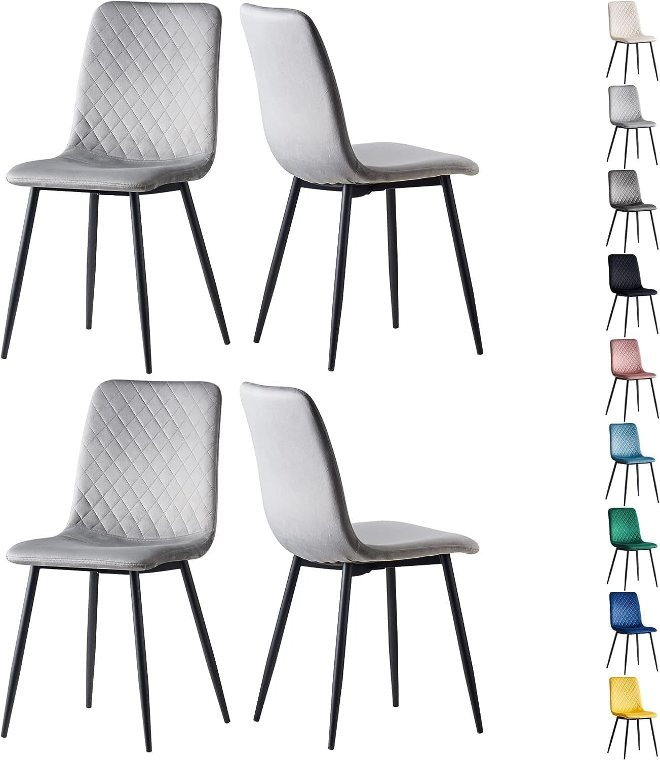 Ensemble de 4 chaises de salle à manger MCC Direct en velours, pieds en métal, chaises Lexi, chaises de conception