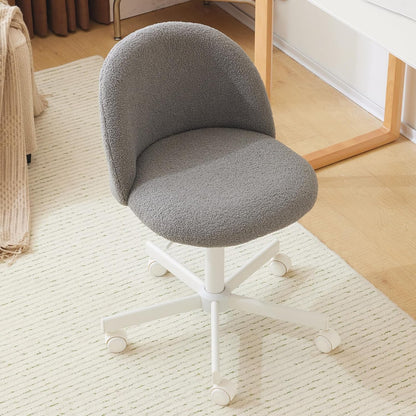Chaise de bureau ergonomique réglable en hauteur Bonnlo avec base à 5 roues, revêtement en tissu Teddy blanc et cadre en métal - Chaise de bureau inclinable manuelle avec siège rembourré doux pour bureau à domicile, chambre, bureau - Construction robuste
