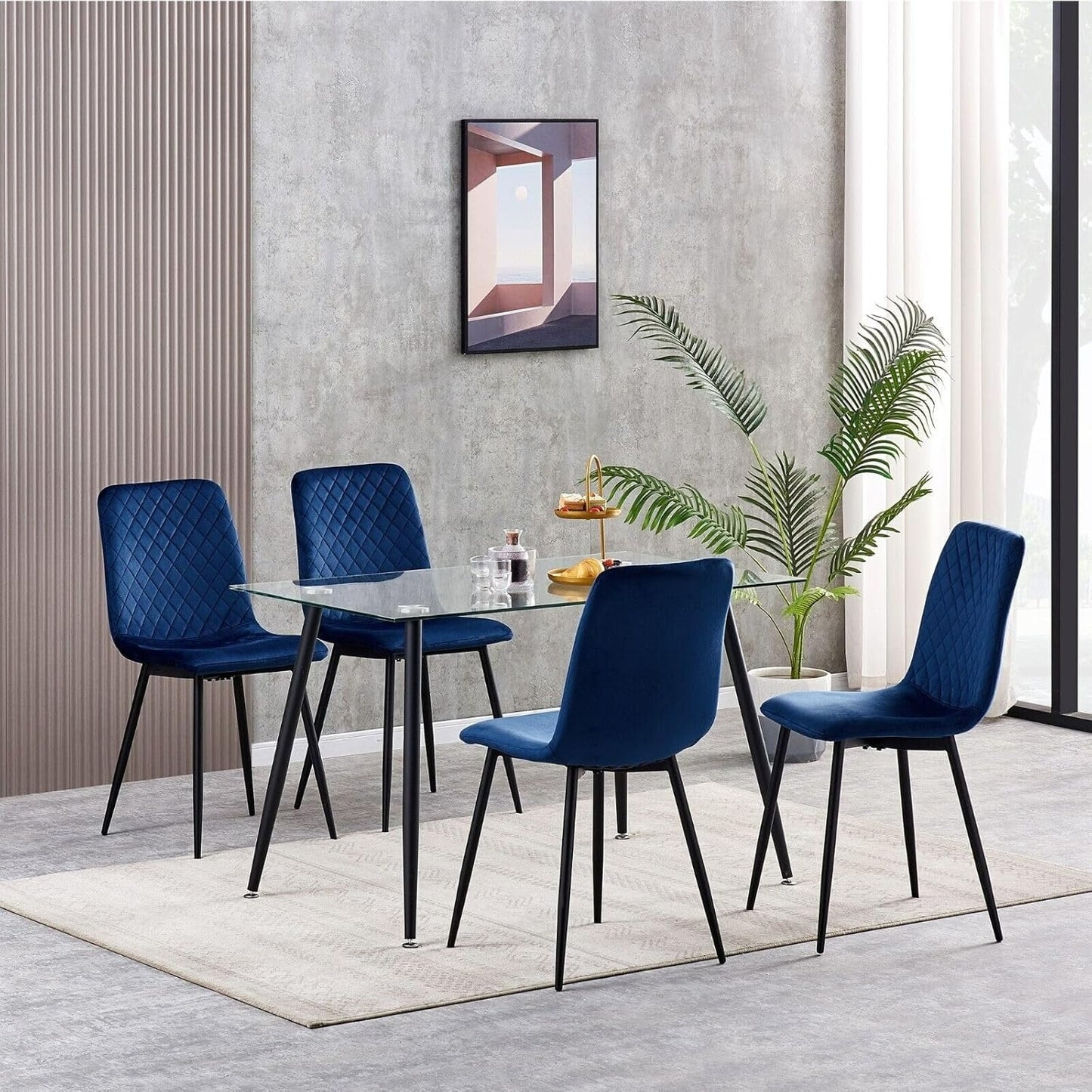 Ensemble de 4 chaises de salle à manger MCC Direct en velours, pieds en métal, chaises Lexi, chaises de conception