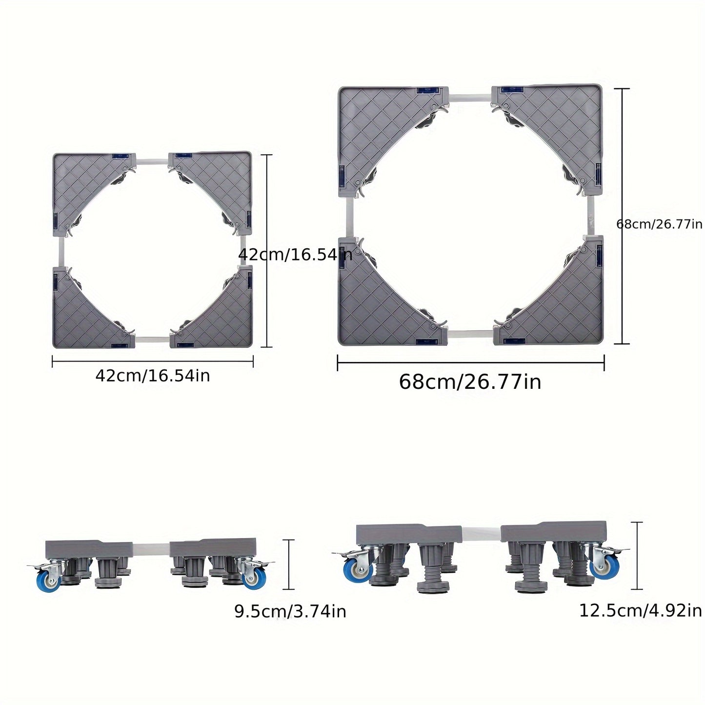 Pied de machine à laver 40-68 cm, base de support réglable pour lève-meuble, pour sèche-linge, machine à laver et réfrigérateur