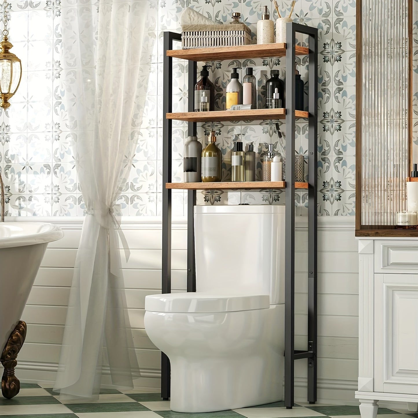 Étagère de rangement au-dessus des toilettes, 3 niveaux, marron campagne, taupe, étagères au-dessus des toilettes, étagère de rangement au-dessus des toilettes pour salle de bain peu encombrante, facile à assembler