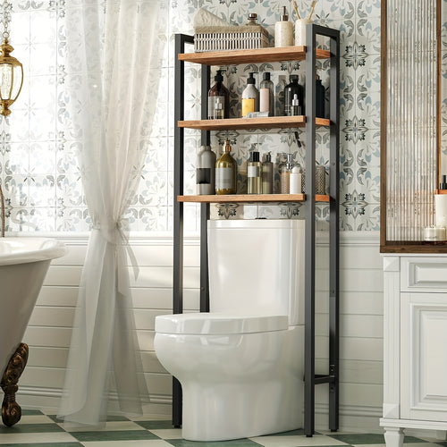 Étagère de rangement au-dessus des toilettes, 3 niveaux, marron campagne, taupe, étagères au-dessus des toilettes, étagère de rangement au-dessus des toilettes pour salle de bain peu encombrante, facile à assembler