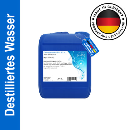 Eau distillée HERRLAN - Eau purifiée - 1 à 10 litres - Eau de laboratoire de haute pureté en qualité pharmaceutique - Fabriqué en Allemagne