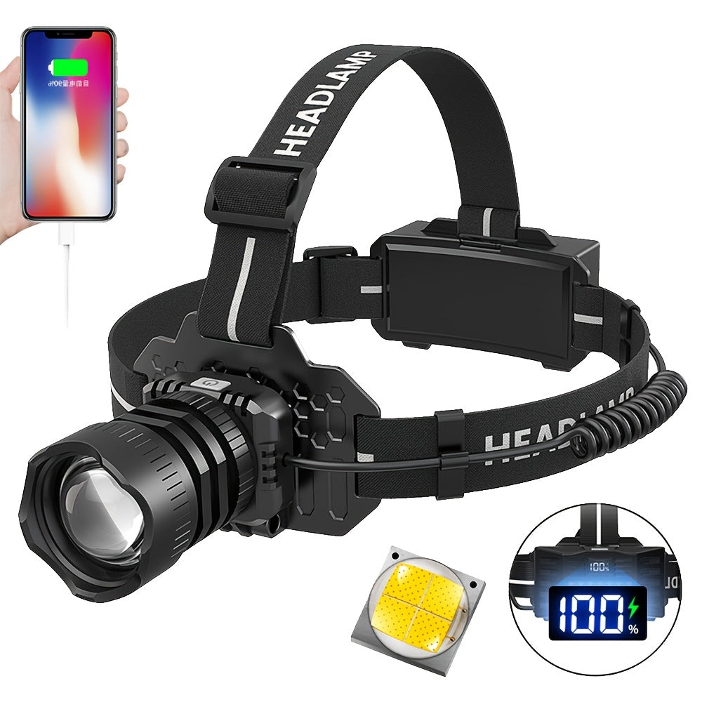 Lampe frontale à induction LED super lumineuse, rechargeable par Type-C, 5 modes d'éclairage, lampe frontale de camping avec lumière rouge, zoom réglable à 90°, pour camping, chasse, randonnée, entretien, exploration