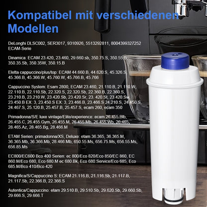 Lot de 6 filtres à eau pour machine à café automatique Delonghi, remplacement de filtre à eau pour de'Longhi DLSC002, SER3017 5513292811 compatible avec de Longhi, ECAM, ESAM, ETAM, BCO, série Ec