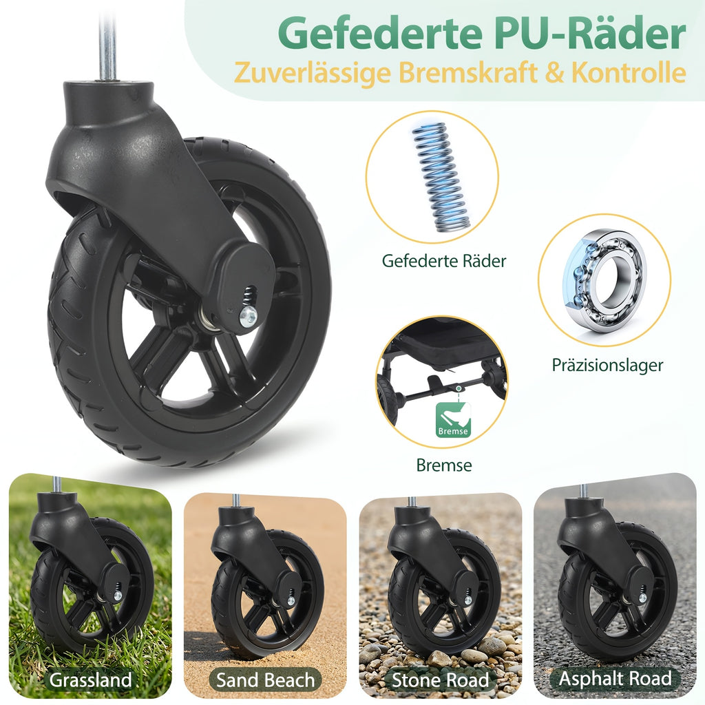 Chariot Pliant avec Toit Robuste 100 kg 150 L - Roues Freinées, Poignée Réglable, Tissu Nylon Oxford pour Camping Familial, Courses et Jardinage (Gris/Noir/Gris-Noir/Vert Foncé)