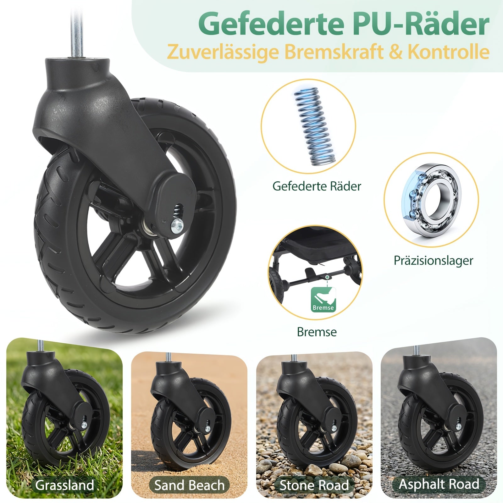 Chariot Pliant avec Toit Robuste 100 kg 150 L - Roues Freinées, Poignée Réglable, Tissu Nylon Oxford pour Camping Familial, Courses et Jardinage (Gris/Noir/Gris-Noir/Vert Foncé)
