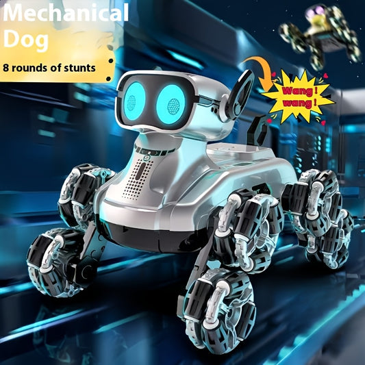Robot Chien pour Animaux de Compagnie à 8 Roues Améliorées, Voiture de Cascade Intelligente pour Chien, Voiture d'Escalade Déformable à Double Contrôle par Gestes, Véhicule Tout-Terrain Jouet, Batterie à Double Alimentation, Cadeau de Vacances Préféré
