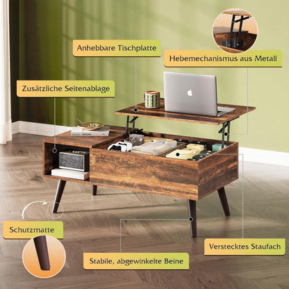 Table Basse Réglable en Hauteur, Extensible, Table de Salon avec Grand Compartiment de Rangement Caché, Plateau de Levage, Table Basse pour Bureau, Table de Canapé