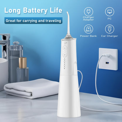 Irrigateur Buccal Portable Rechargeable, Hydropulseur Dentaire, Irrigateur Dentaire Professionnel sans Fil 8 Buses 5 Modes, IPX7 Étanche 300ML pour le Nettoyage des Dents, Maison & Voyage