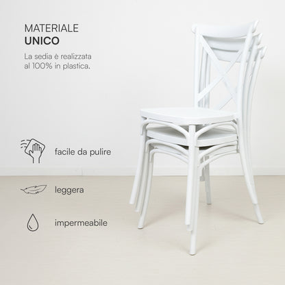 Baroni Home Lot de 4 chaises en plastique blanc – Empilables, prêtes à l'emploi sans assemblage requis, faciles à nettoyer, avec pieds antidérapants pour une stabilité accrue – Idéales pour cuisine, salon, salle à manger, jardin, terrasse ou balcon – Assi
