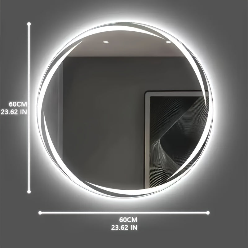 Miroir de Salle de Bain Intelligent Mural de 60 cm de Diamètre, LED Réglable, -Buée, Lumière Froide et Chaude Changeante, Miroir de Maquillage Mural, Miroir de Salle de Bain, Hôtel, Salle de Bain, Miroir Décoratif