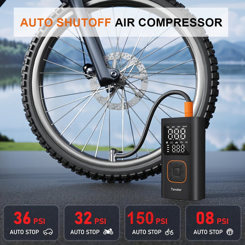 1 Gonfleur de Pneus sans Fil | Pompe Rechargeable Haute Performance, Gonflage Rapide 150PSI pour Vélo, Voiture & Moto, Arrêt Automatique de Sécurité, Lumière LED, Unités Multiples, Matériau ABS, Chargement USB, Batterie au Lithium - Série 18650