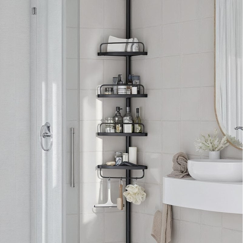 Étagère de Douche Réglable en Hauteur, 4 Niveaux, Hauteur 85 à 305 cm, Rangement de Salle de Bain