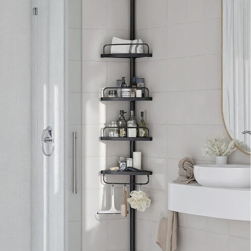 Étagère de Douche Réglable en Hauteur, 4 Niveaux, Hauteur 85 à 305 cm, Rangement de Salle de Bain