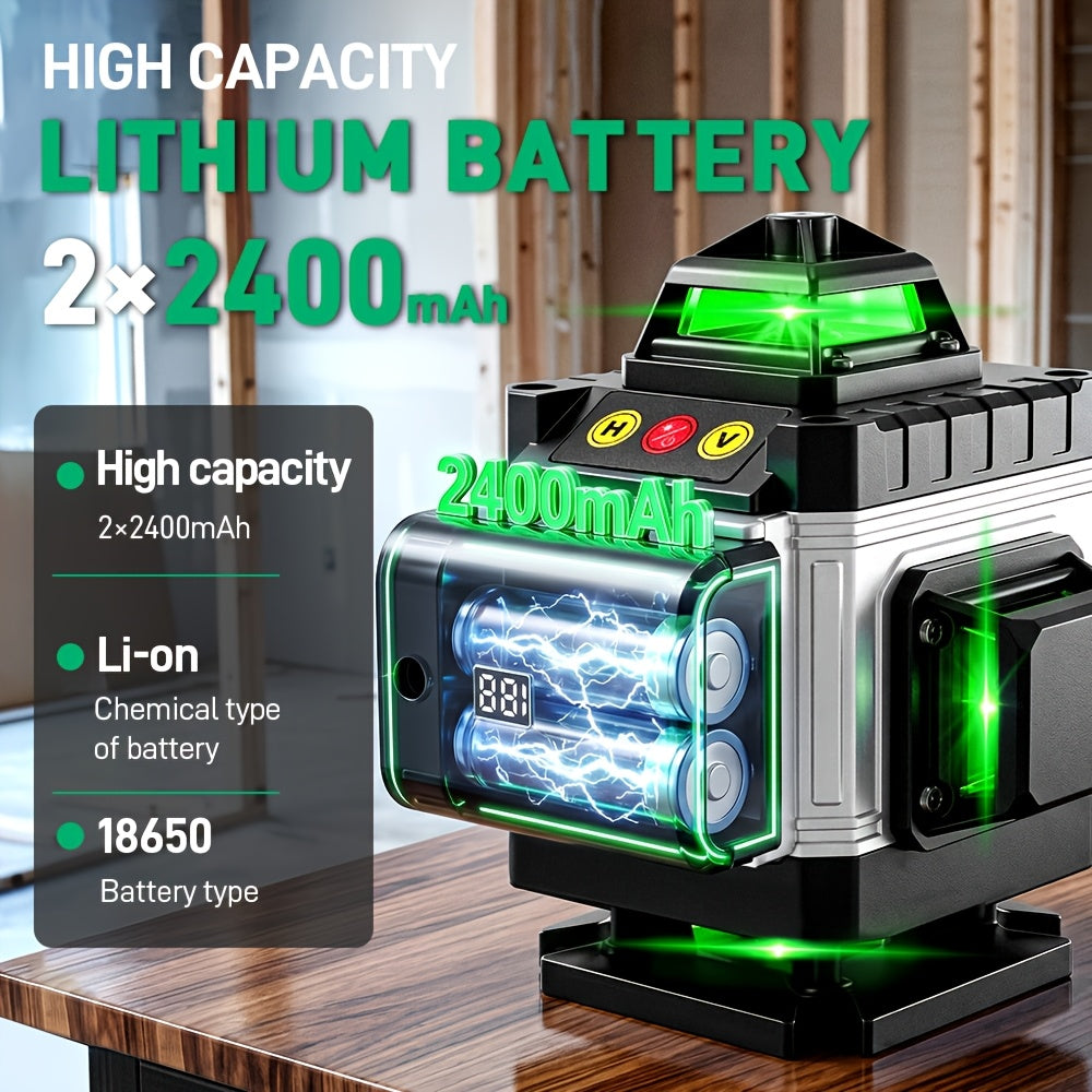 1 Ensemble Niveau Laser 16 Lignes 360 Nivellement Automatique, Outil de Niveau Laser à Ligne Croisée Verte 4X360° pour la Construction et la Suspension de Tableaux, Niveau Laser 4D