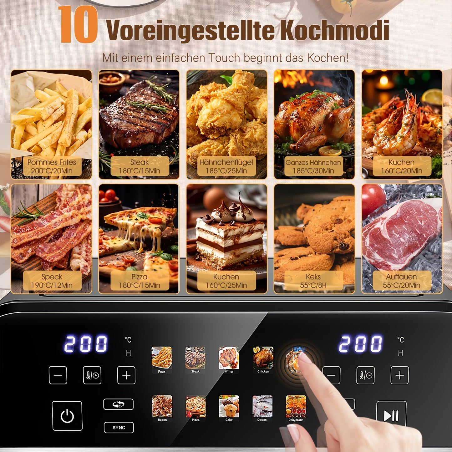 Friteuse à Air 10,5L 10-en-1 DualZone avec 2 Paniers Indépendants, Fenêtres Visibles, Cuisson Synchronisée pour Déshydrater, Dégeler, Rôtir, Cuire, Réchauffer et Plus, Repas Rapides et Faciles, Antiadhésive et Lavable au Lave-Vaisselle