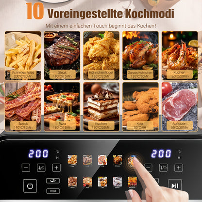 Friteuse à Air 10,5L 10-en-1 DualZone avec 2 Paniers Indépendants, Fenêtres Visibles, Cuisson Synchronisée pour Déshydrater, Dégeler, Rôtir, Cuire, Réchauffer et Plus, Repas Rapides et Faciles, Antiadhésive et Lavable au Lave-Vaisselle