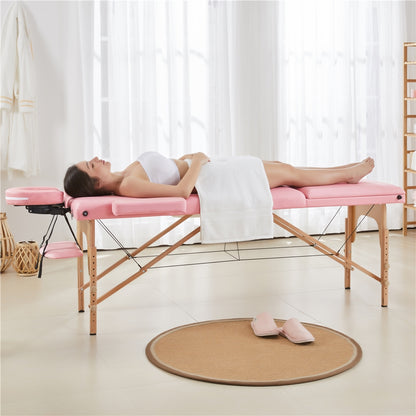 Costoffs Table de Massage Professionnelle 3 Sections Pliable - Hauteur Réglable (8 Niveaux) - Structure en Bois de Hêtre Rose Massif 250kg - Avec Dossier/Têtière/Repose-bras - Pour Clinique, Domicile, Salon de Beauté & Spa