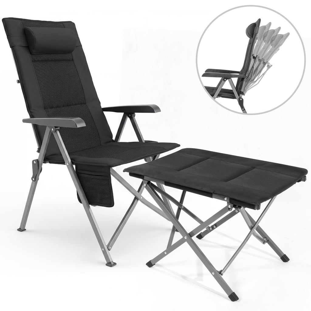1pc Chaise de camping pliable et portable, chaise de pêche d'extérieur légère, dos en maille 3D pour la ventilation, repose-pieds amovible, dos haut de 72 cm, 4 dossiers réglables, poches latérales en maille pour les tasses, tissu Oxford, comprend un sac
