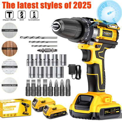 Ensemble de perceuse à lithium portative 21V, combinaisons multiples de forets pour perceuse, conception de prise ergonomique, équipé d'une fonction d'impact électrique au lithium 21V, adapté au perçage du bois et de l'acier, un outil pratique indispensab