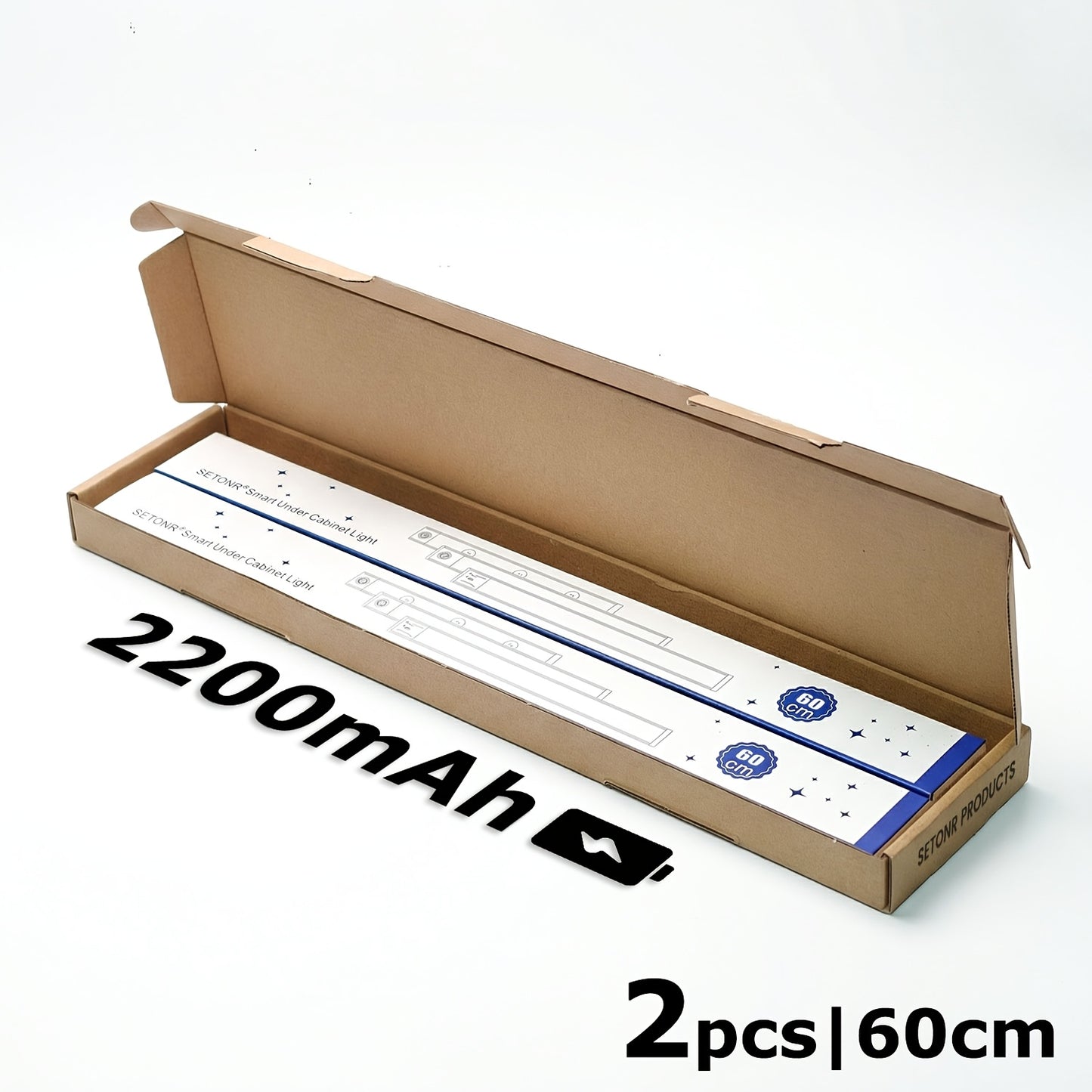 SETONR Slim LED Lampes Sous Meuble - Boîtier Métallique, Rechargeable, 450/600/2200/4400 Mah, Détecteur de Mouvement Humain, Dimmable, Adhésif, Éclairage de Cuisine à Piles pour Placards, Comptoirs et Étagères, Jusqu'à 60Cm, Longue Autonomie Disponible