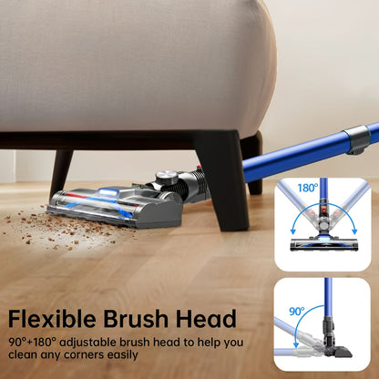 Aspirateur sans fil XINSHE A7 pour usage domestique, autonomie de 40 minutes, batterie amovible, grand bac à poussière de 1,2 L, tube télescopique, pour parquets/tapis/poils d'animaux et nettoyage intérieur de voiture