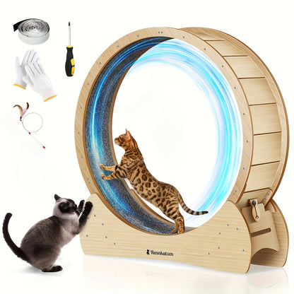 Grande Roue d'Exercice pour Chats et Chiens, Taille XL – Roue de Course en Bois pour Intérieur, Sûre et Confortable, Prévention de l'Obésité chez les Chats, Cadeau de Noël Parfait