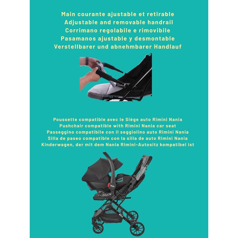 Myla, poussette canne compacte, 0 à 4 ans (22kg max), légère (7,5 kg), poussette citadine, inclinable d’une main en position allongée, grand panier de rangement, avec trolley de transport
