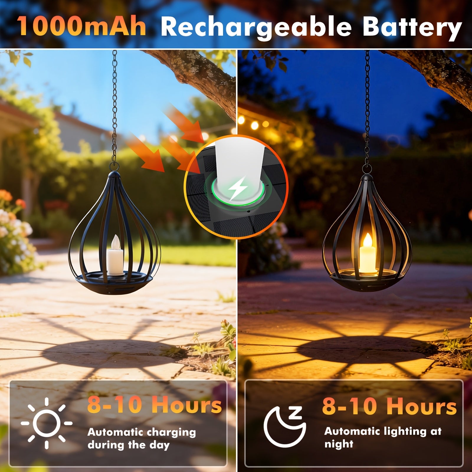 Lanternes suspendues solaires, lampes style bougie avec effet de clignotement LED, adaptées aux tables à manger, jardins, pelouses et décorations de fêtes en plein air, 1/2/4 pièces