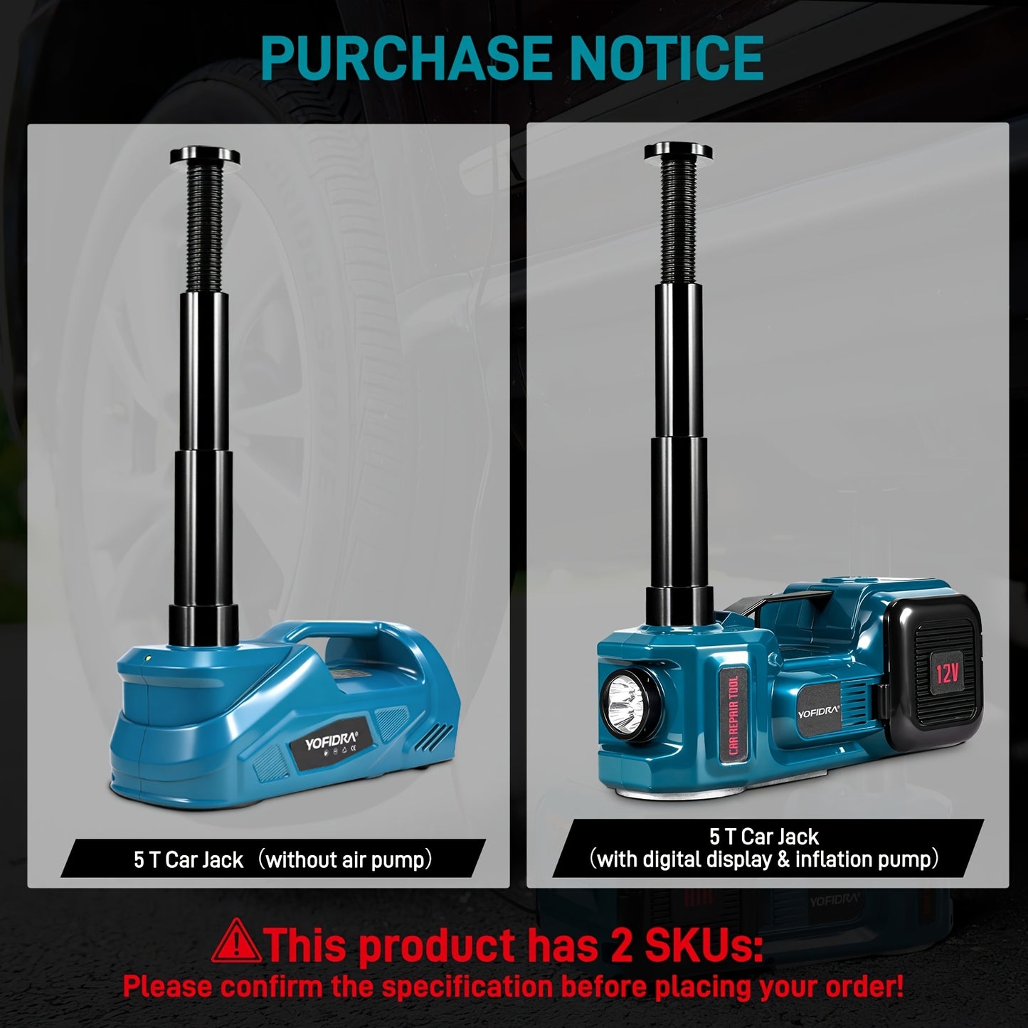 Cric Électrique 5 Ton 12V Cric Hydraulique avec Pompe de Gonflage, Lumière LED et Affichage Numérique, pour SUV MPV Berline Camion Changement de Pneus Réparation Garage, Hauteur de Levage de 5.7 à 52.83 cm