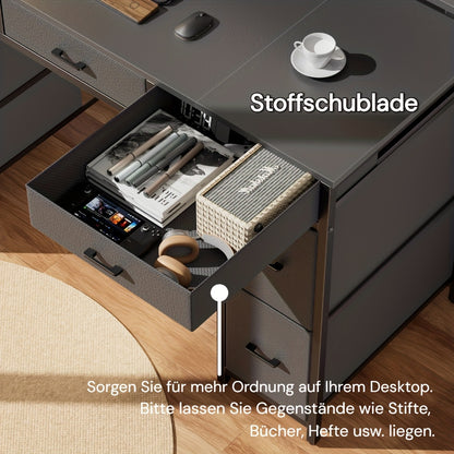 Bureau d'ordinateur avec 8 tiroirs de rangement en tissu, bureau d'étude/chambre à coucher, bureau de jeu de 119,38 cm avec éclairage LED et prises USB, bureau de bureau à domicile avec support d'ordinateur, 4 couleurs