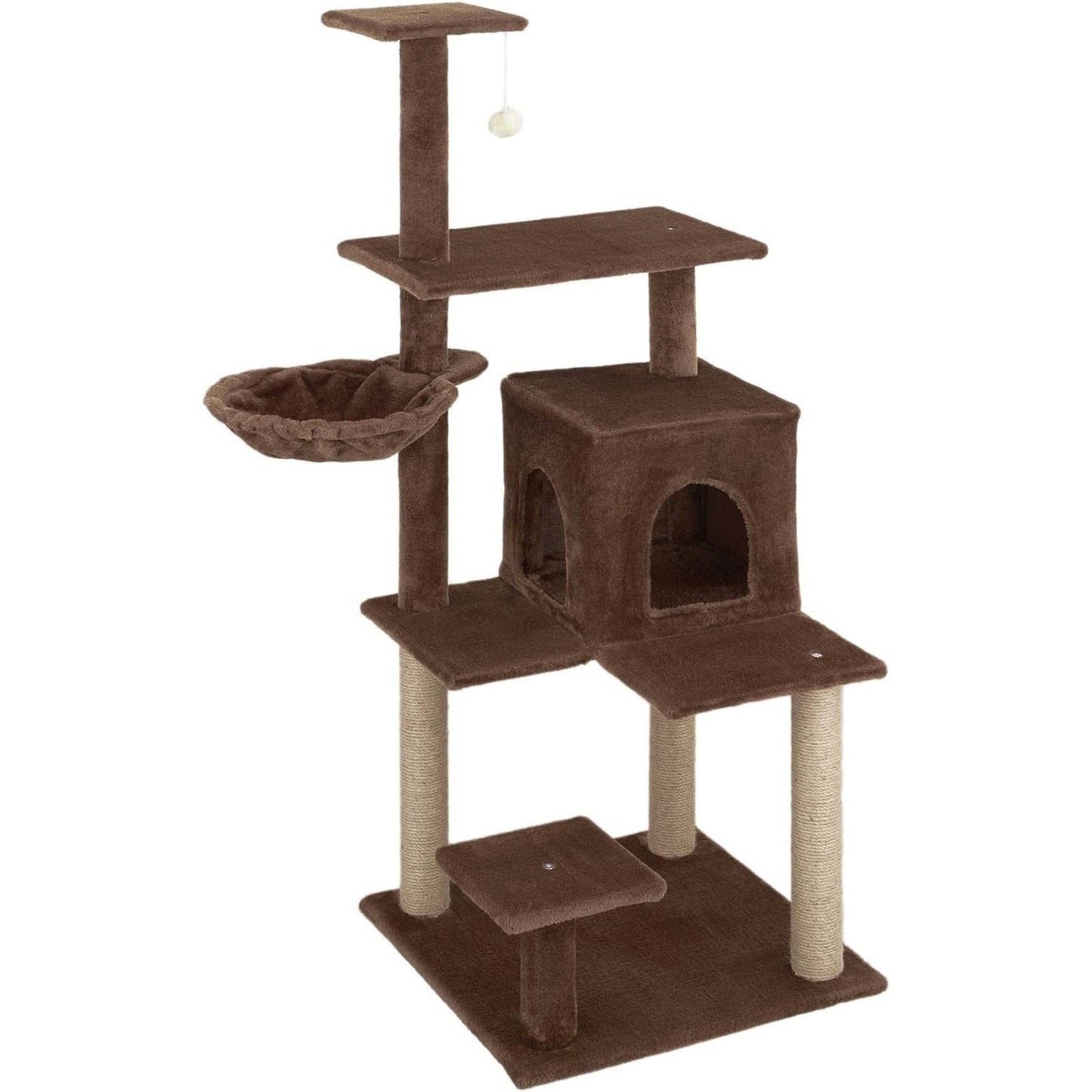 Baroni arbre à gratter pour chat en couleur marron | crème | gris 75X22X49 pouces (ou 75X55X49 pouces), arbre à gratter pour chaton, 4 niveaux avec hamac à balle et lit rectangulaire, jouet interactif pour chats et chatons pour une utilisation en intérieu