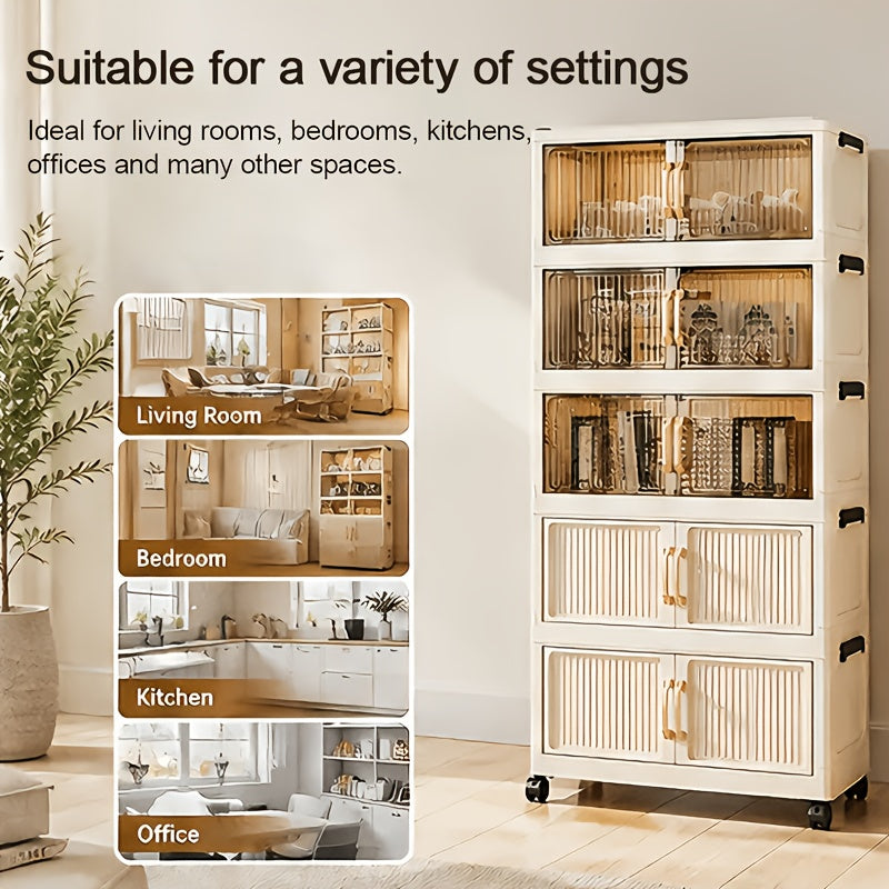 Bacs de rangement en plastique à 5 niveaux de 60 cm, boîtes empilables avec couvercles, conteneurs pliables avec roulettes verrouillables pour chambre à coucher, salon, bureau et bureau