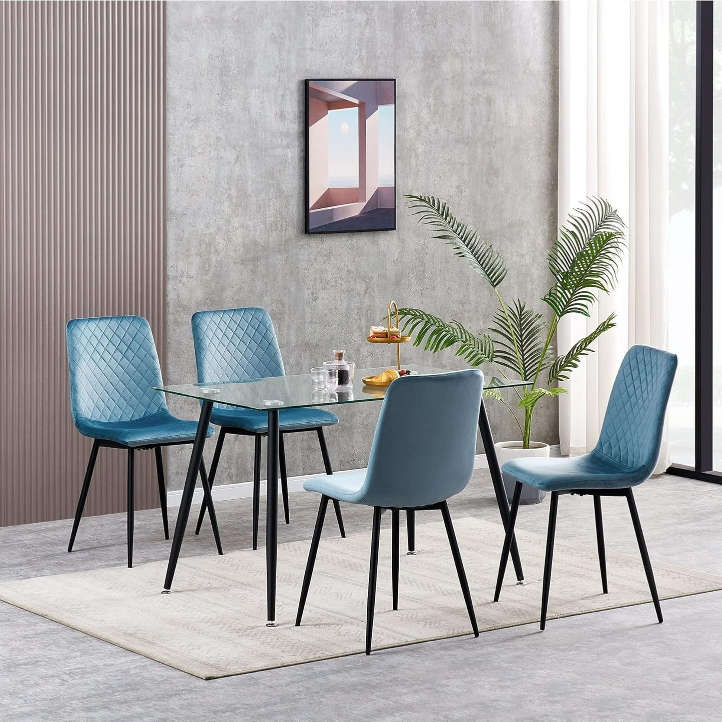 Ensemble de 4 chaises de salle à manger MCC Direct en velours, pieds en métal, chaises Lexi, chaises de conception