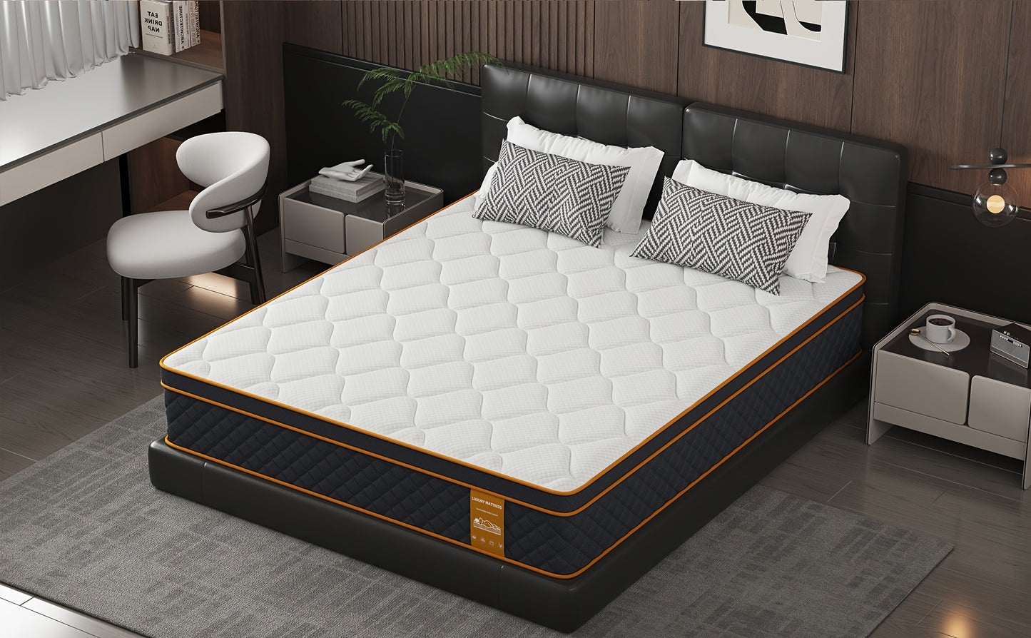 Matelas, matelas hybride à mousse à mémoire de forme de 10 pouces (en boîte), fermeté moyenne, ressorts à poche, soulagement de la pression, isolation des mouvements. Plusieurs tailles disponibles