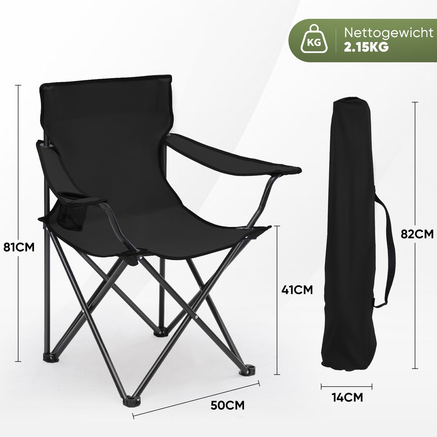 Chaise de jardin pliante Sunula, capacité 140 kg, chaise pliante d'extérieur stable avec porte-gobelet, tissu Oxford 600D, pour patio, balcon, terrasse, jardin - Sac de transport assorti inclus (1/2 pcs)