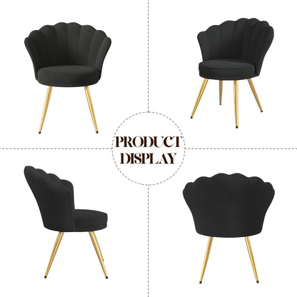 Fauteuil d'appoint moderne en velours avec dossier, chaise de coiffeuse rembourrée pour salle de maquillage, chaise d'appoint de maquillage, chaise de bureau avec pieds en métal doré pour chambre et salon