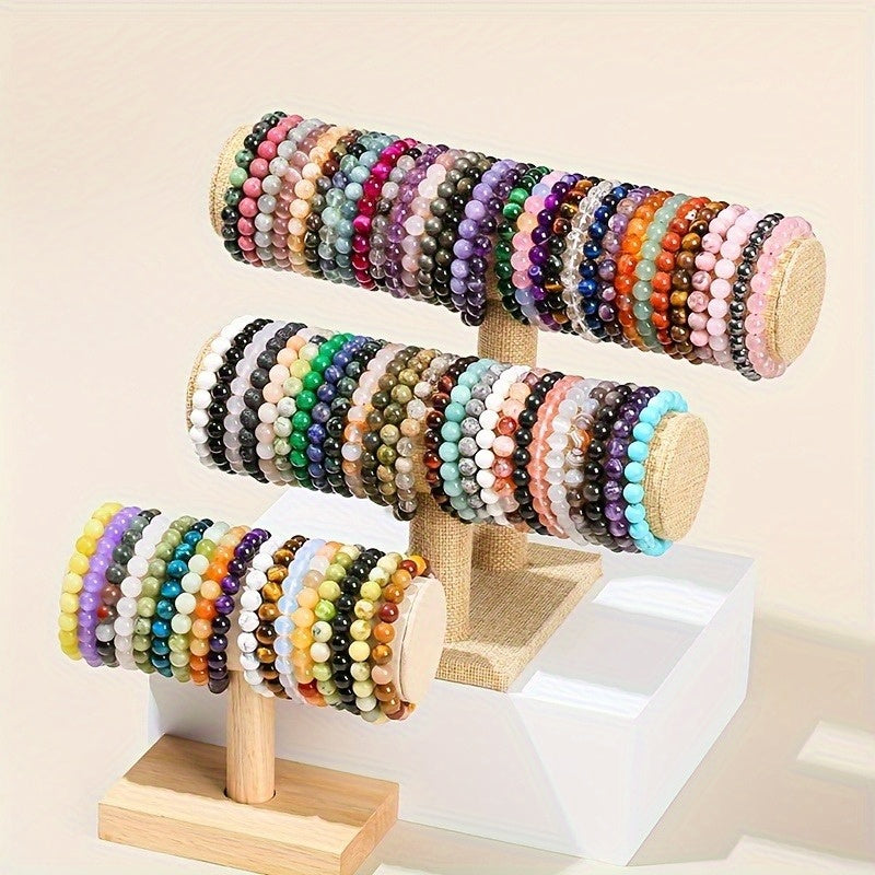 Ensemble de bracelets de perles de verre exquis et tendance de couleur aléatoire, 100 pièces, perles colorées en marbre et verre, motifs uniques, perles rondes de 8 mm en 8 couleurs au choix, conception élastique multicouche, convient aux hommes et aux fe