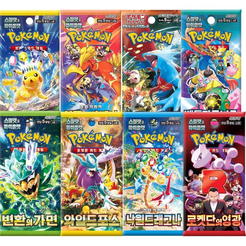 Pack de 4 Boosters Pokémon – Version Coréenne | Sélection Aléatoire de 20 Sets | Boosters TCG Originaux | Cartes Pokémon Coréennes