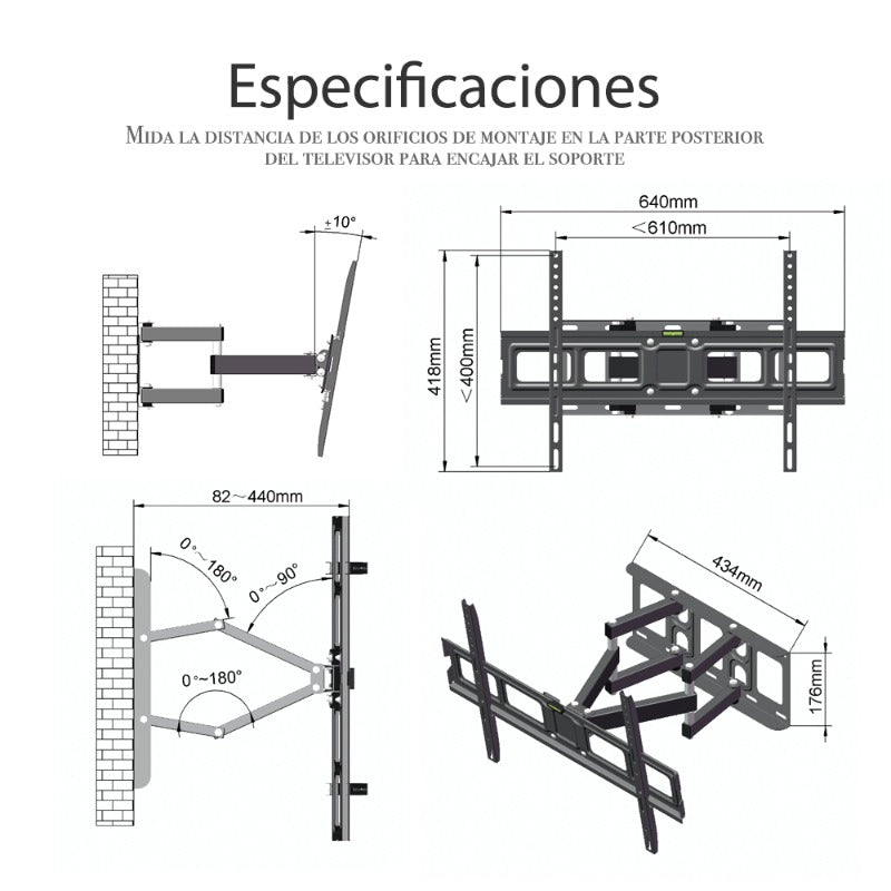 Meuble TV TMDS-101 à double pivotant et large base 81,28-218,44 cm, capacité de charge 50,0 kg/VESA 600*400/inclinaison haut et bas -10~10°, convient pour salon/chambre/bureau