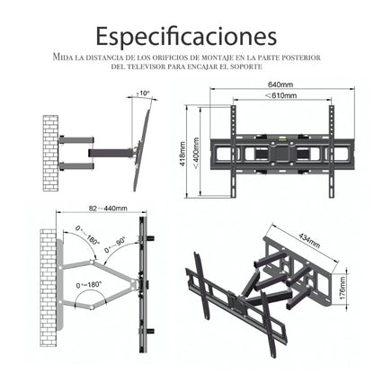 Meuble TV TMDS-101 à double pivotant et large base 81,28-218,44 cm, capacité de charge 50,0 kg/VESA 600*400/inclinaison haut et bas -10~10°, convient pour salon/chambre/bureau