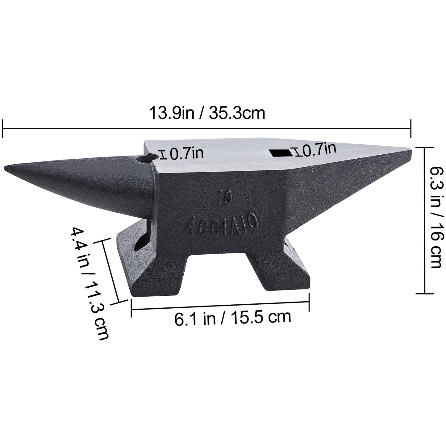 VEVOR Marteau à enclume, 22 Lbs/10kg Enclume à cor unique, avec grand comptoir et base stable, enclume à cor ronde robuste à haute dureté pour forgeron, pour la mise en forme, la torsion