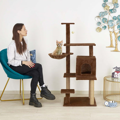 Baroni arbre à gratter pour chat en couleur marron | crème | gris 75X22X49 pouces (ou 75X55X49 pouces), arbre à gratter pour chaton, 4 niveaux avec hamac à balle et lit rectangulaire, jouet interactif pour chats et chatons pour une utilisation en intérieu