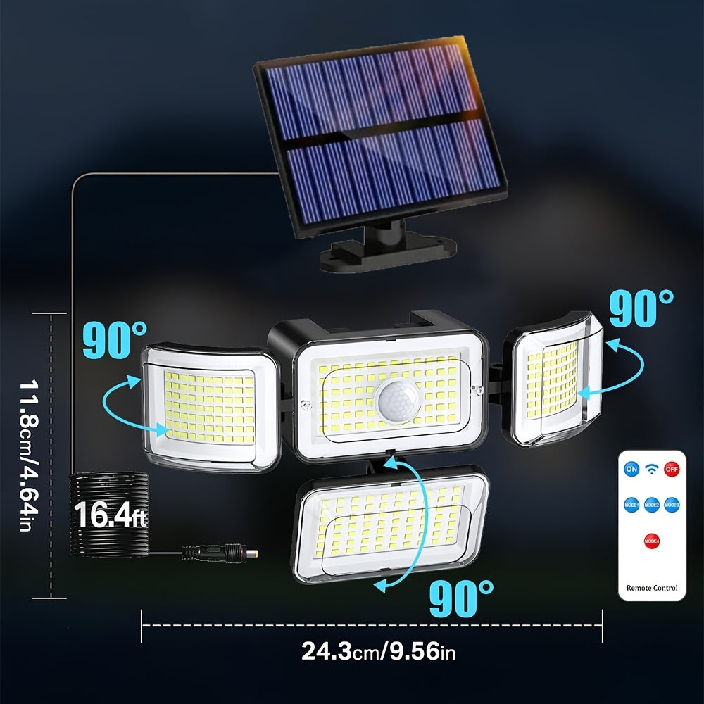 Lot de 2/4 pièces lampes solaires extérieures à détection de mouvement avec télécommande, 288 LED, lampe murale solaire avec 4 modes d'éclairage, projecteur de sécurité à angle large 270°, sans câblage requis, pour garage, jardin, allée, terrasse