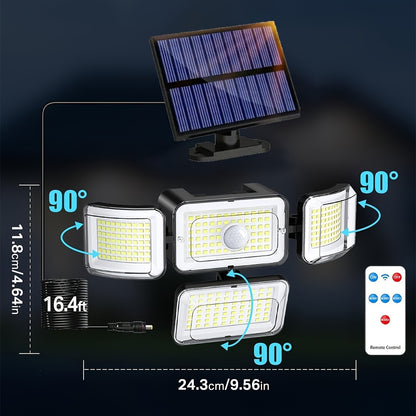Lot de 2/4 pièces lampes solaires extérieures à détection de mouvement avec télécommande, 288 LED, lampe murale solaire avec 4 modes d'éclairage, projecteur de sécurité à angle large 270°, sans câblage requis, pour garage, jardin, allée, terrasse