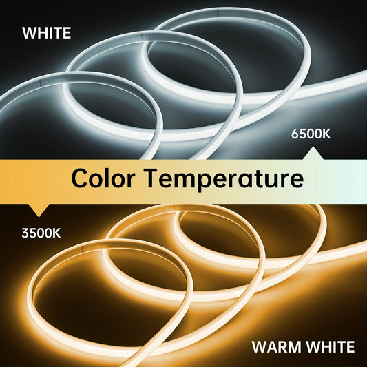 Ruban LED COB, adapté pour AC 220V-240V, éclairage extérieur flexible, avec 288 LED par mètre. Ce ruban LED adhésif offre une haute luminosité en blanc ou blanc chaud, idéal pour décorer les cuisines, les jardins et les intérieurs de maison.