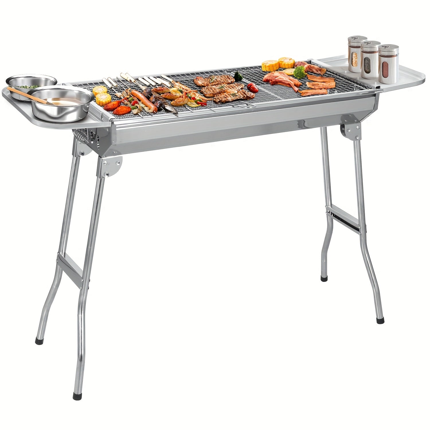 Gril à Charbon Pliable en Acier Inoxydable avec Couvercle - Gril Portable Pliable Idéal pour Barbecue, Camping, Pique-nique et Festival - Compatible Charbon et Briquettes - Fumoir à Charbon pour Extérieur