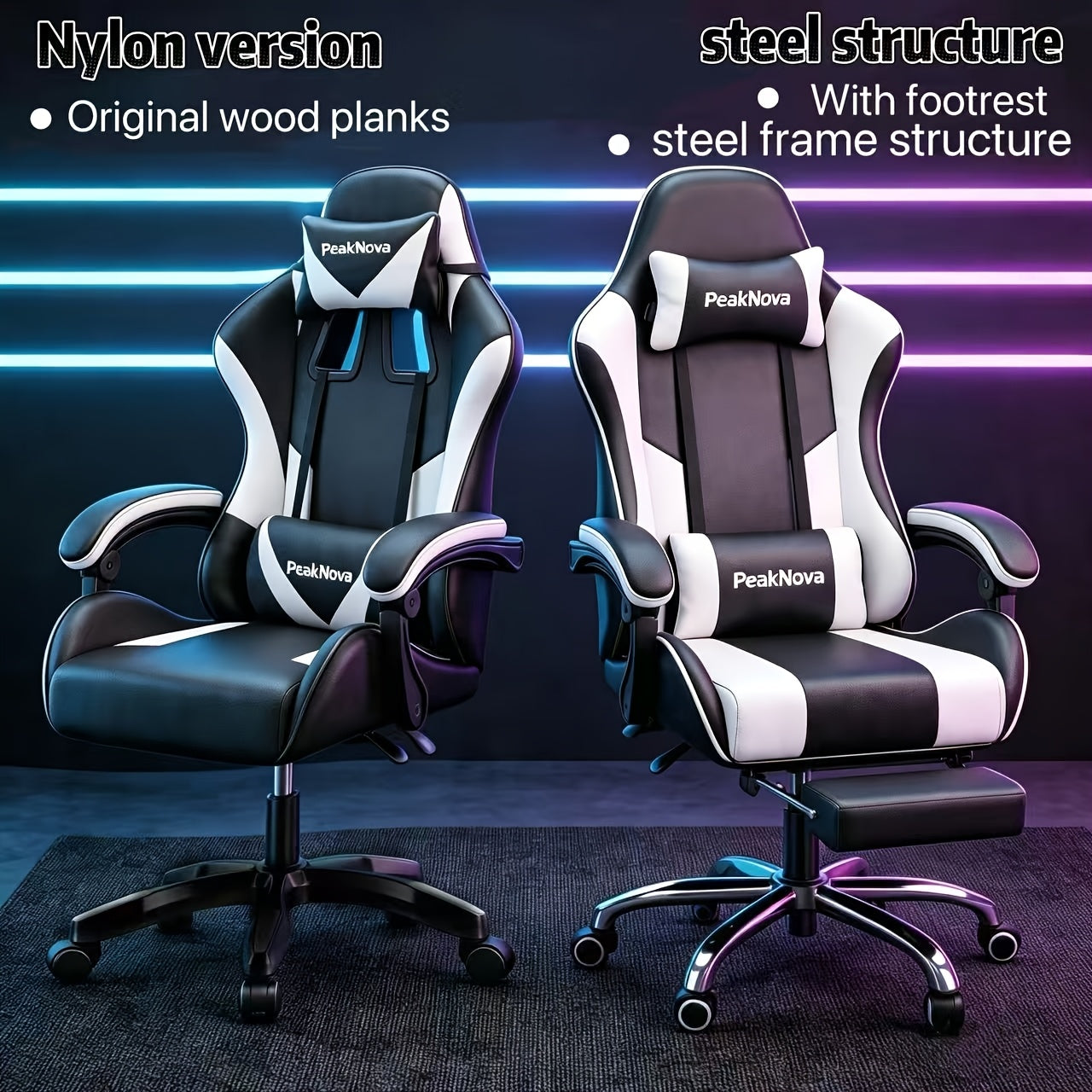 Chaise de gaming ergonomique à haute capacité de charge, design élégant à blocs de couleurs, dossier réglable à 135°, cadre stable, parfaite pour le travail et les jeux