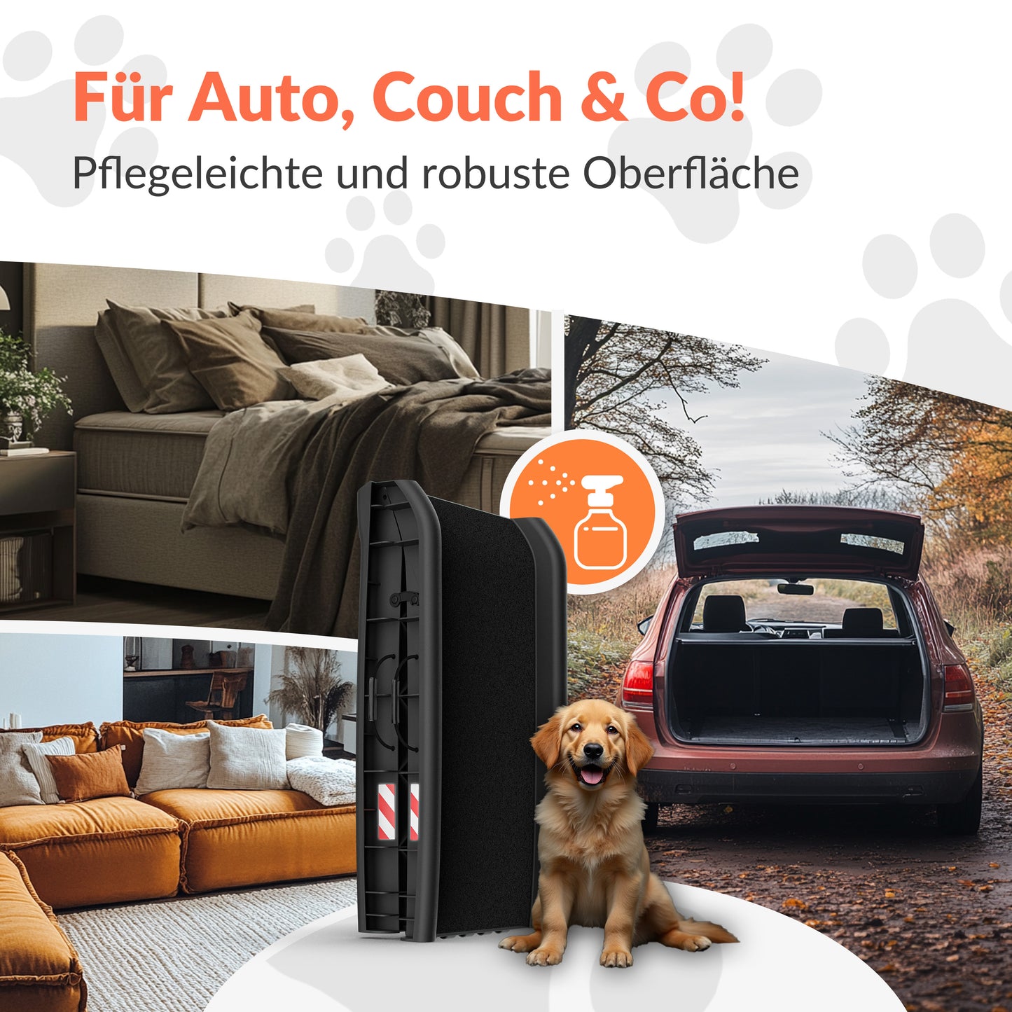CADOCA® Rampe pour Chien Pliable Auto 90KG Compacte 156X40Cm Poignée de Transport Boucle de Sécurité Réflecteurs Gamelle d'Eau Chien Chat Antidérapant Aide à l'Entrée Facile